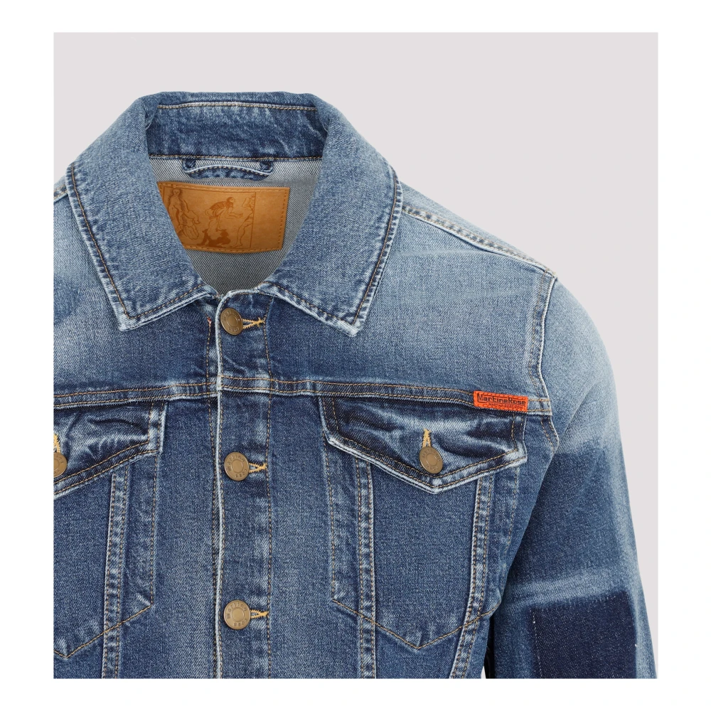Martine Rose Logo-patch Denim Jacket Badges Wash Blue Heren