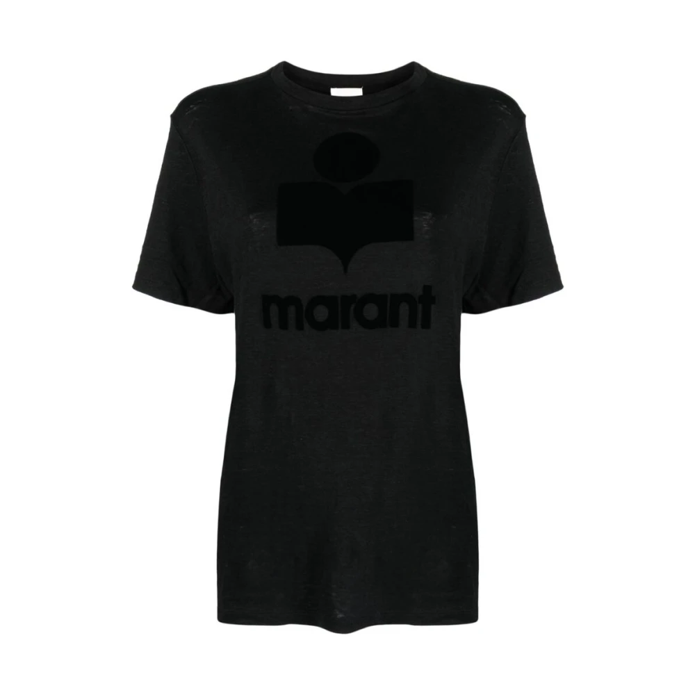 Isabel Marant Étoile Zwart Linnen Logo T-shirt Black Dames