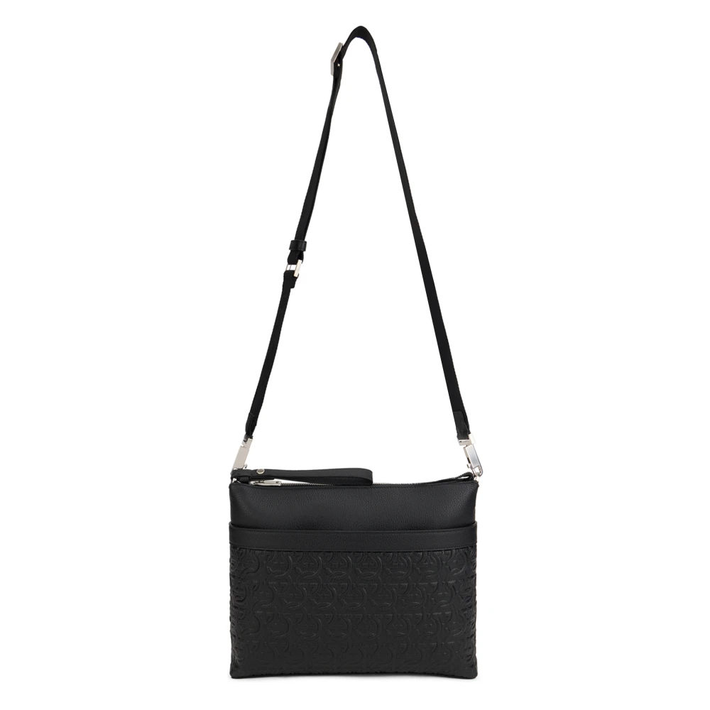 Ferragamo Men's Black Messenger Bag Gancini In Leather