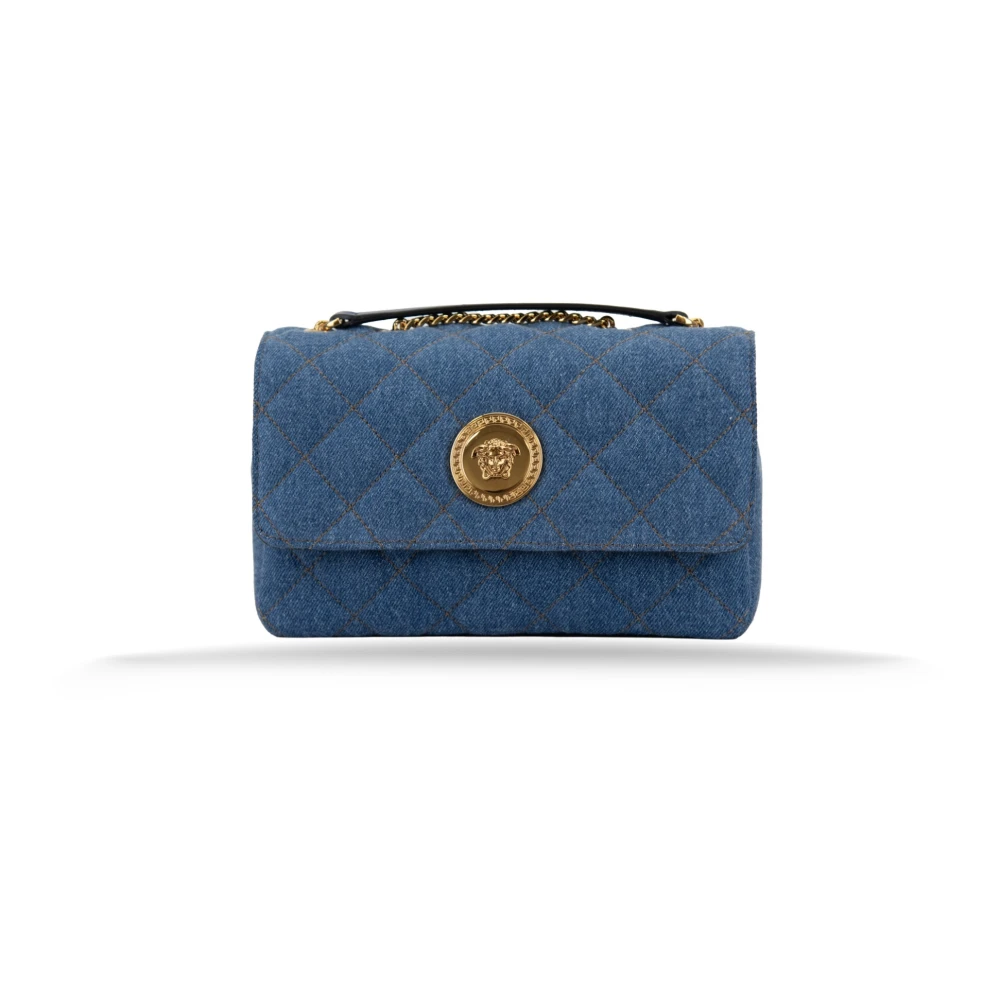 Versace Gewatteerde Dames Schoudertas Magnetische Sluiting Blue Dames