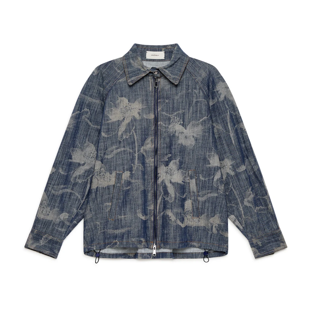 Maliparmi Women's Blue Denim Jackets, S, Floral Denim Padded Coat