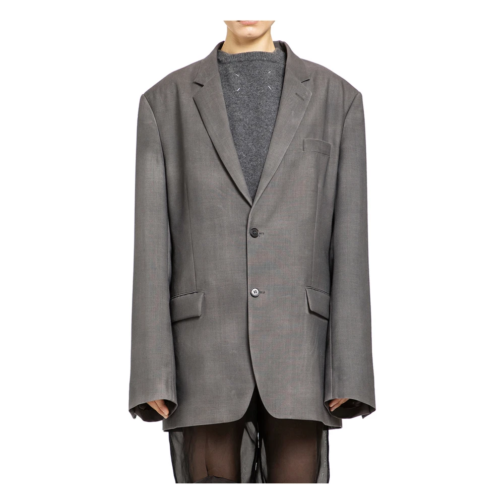 Maison Margiela Gedistresseerde Wol Mohair Jas Gray Dames