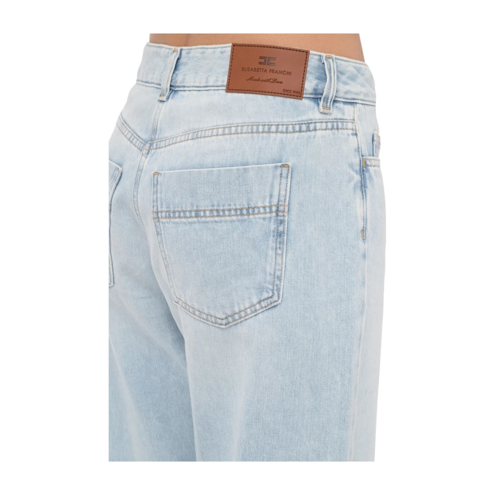 Elisabetta Franchi Blauwe Denim Palazzo Jeans met Juweeldetails Blue Dames