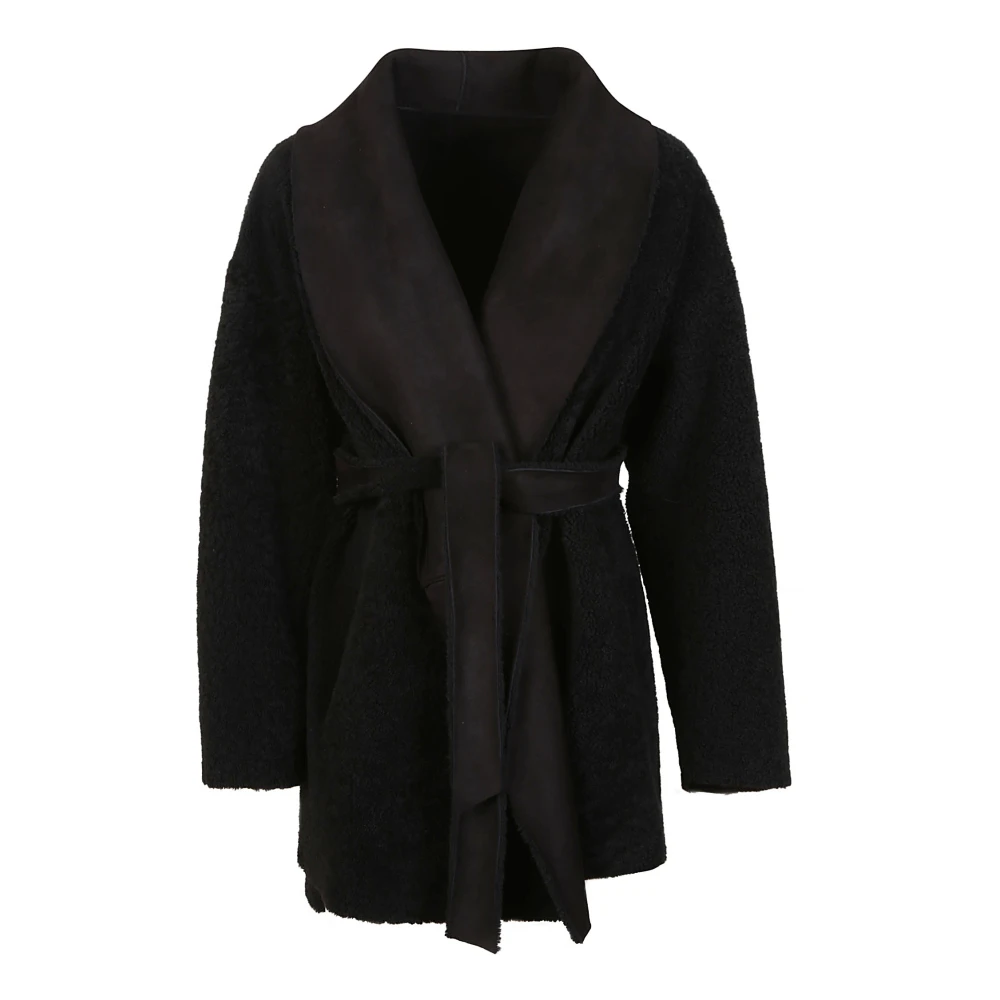 Salvatore Santoro Omkeerbare Zwarte Schapenvachtjas Black Dames