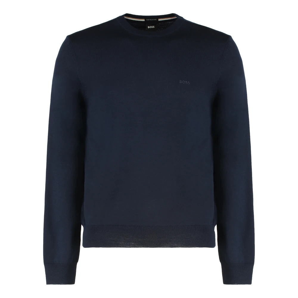 Hugo Men's Blue Virgin Wool Jumper - Round-Neck Knitwear - S - Knitwear
