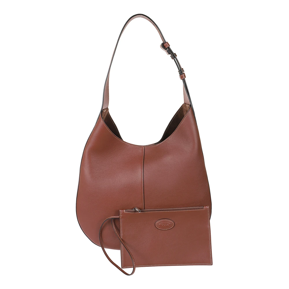 TOD'S Hobo Leren Tas met Logo Brown Dames
