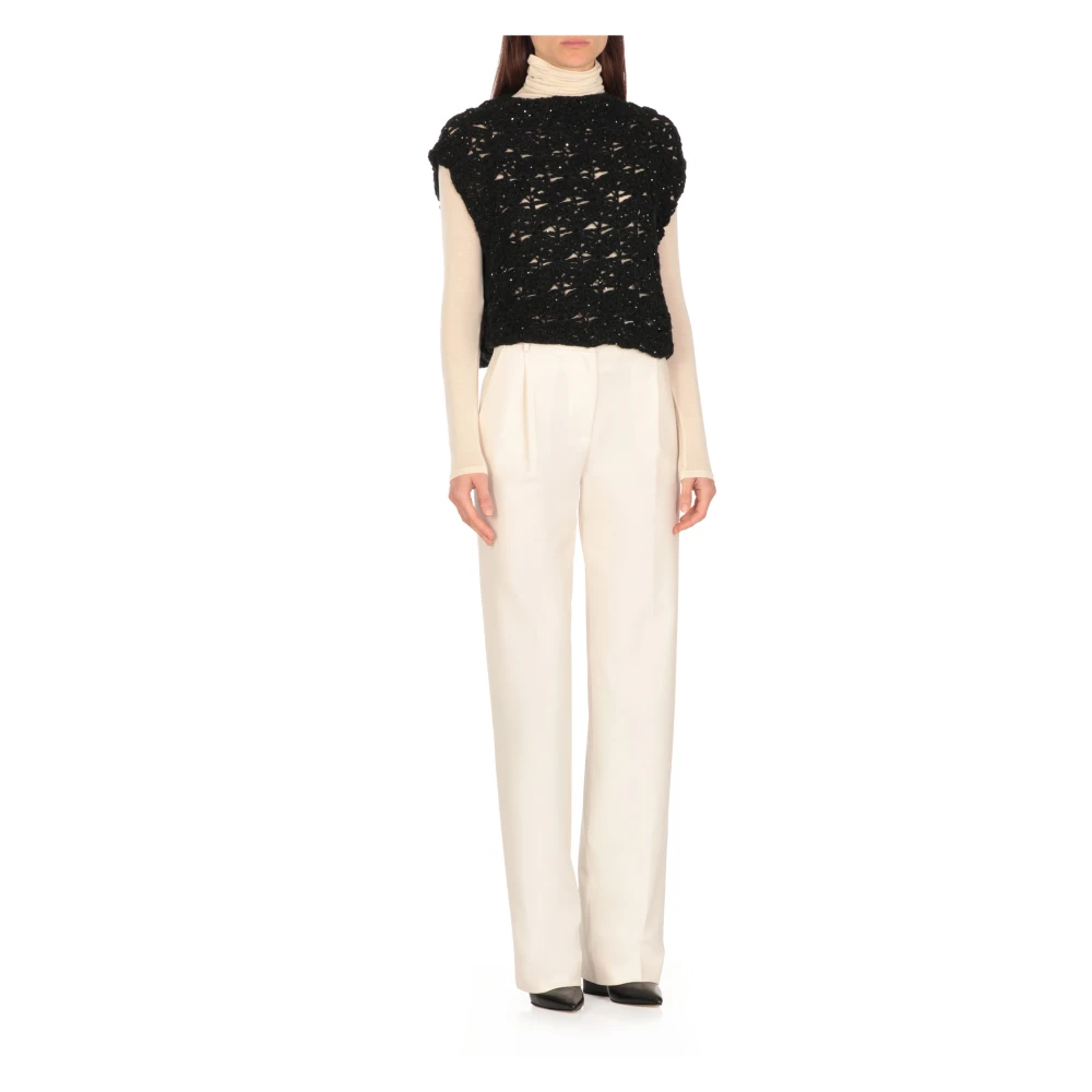 Antonelli Firenze Zwarte Mouwloze Bloemen Trui Black Dames