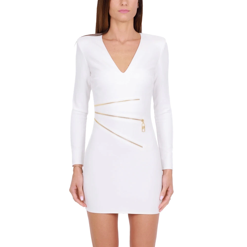 Elisabetta Franchi Korte Ivoor Crepe Jurk met Decoratieve Rits White Dames