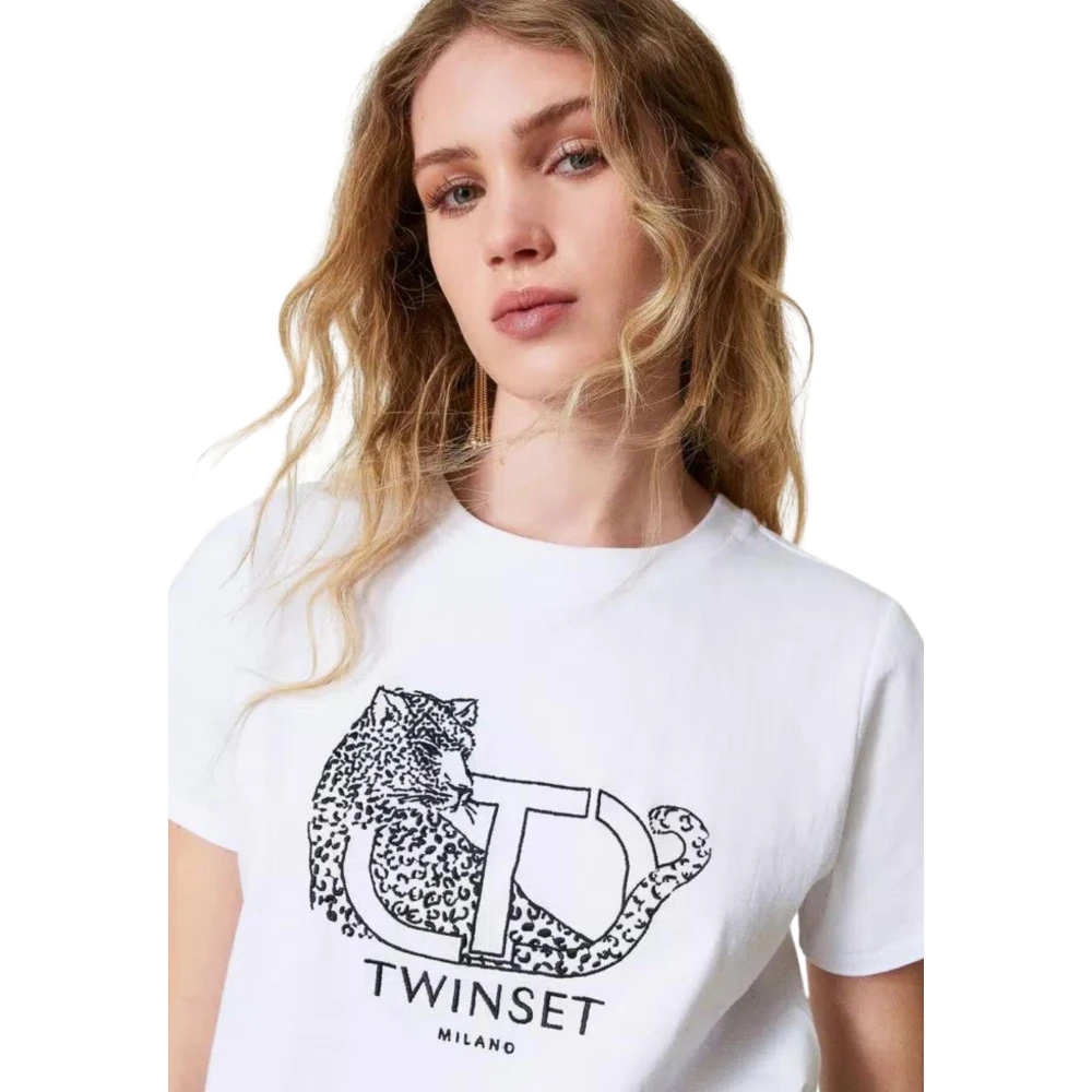 Twinset Witte T-shirt met Jaguar Grafische White Dames