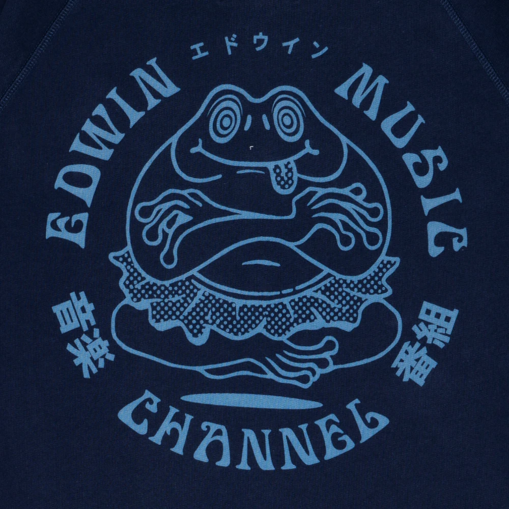 Edwin Katoenen Oversized Sweatshirt Music Channel Blue Heren