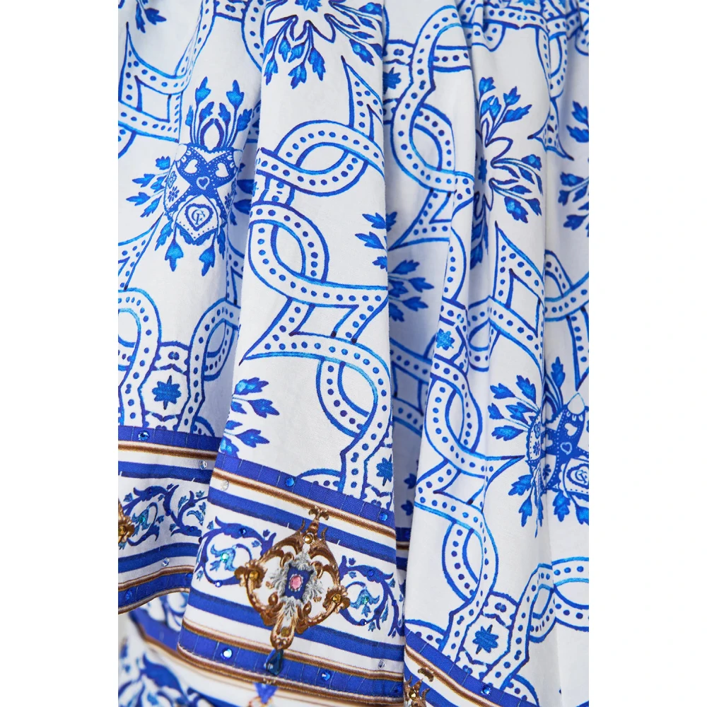 Camilla Portugees-geïnspireerde Frill Korte Jurk Blue Dames