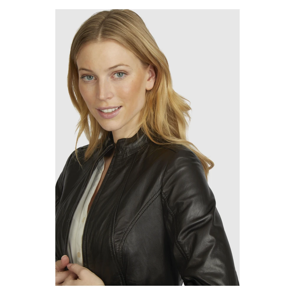 Bugatti Elegante leren jas met opstaande kraag Black Dames