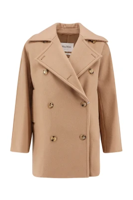 Beige Ull Cashmere Dubbelknäppt Kappa