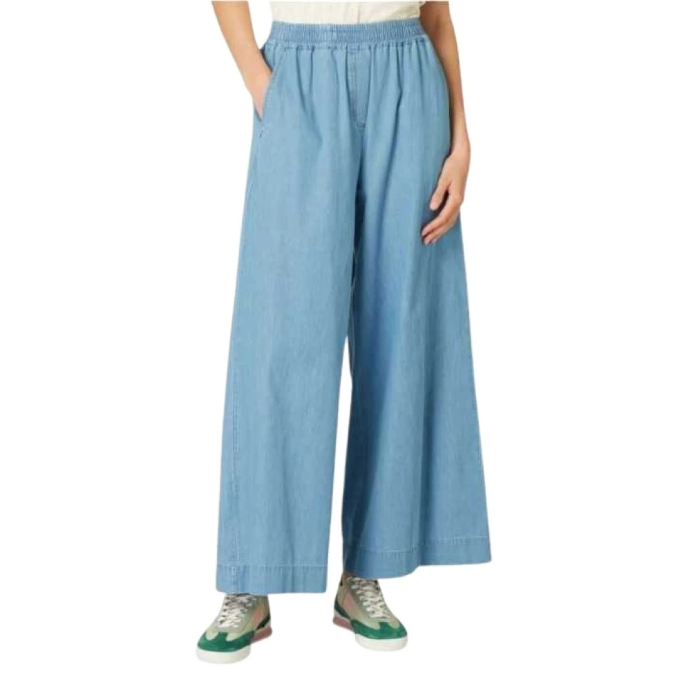 Paul Smith Donna Blu Pantaloni Cropped A Gamba Larga In Chambray