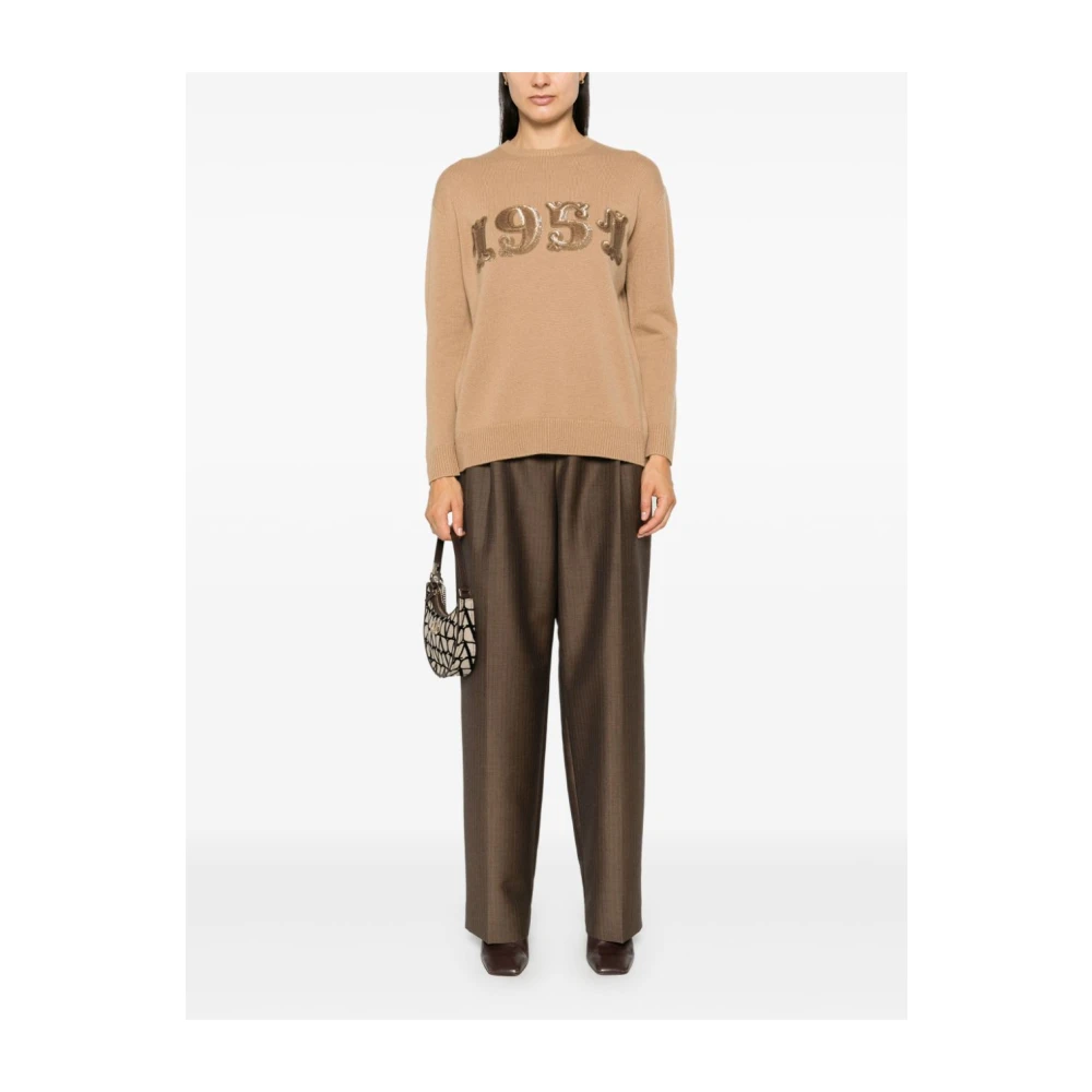 Max Mara Kameelbruine wol-kasjmier trui met pailletten Brown Dames
