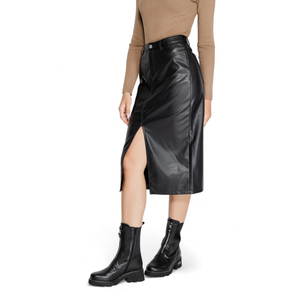 Only Zwarte Effen Polyester Rok met Rits Black Dames