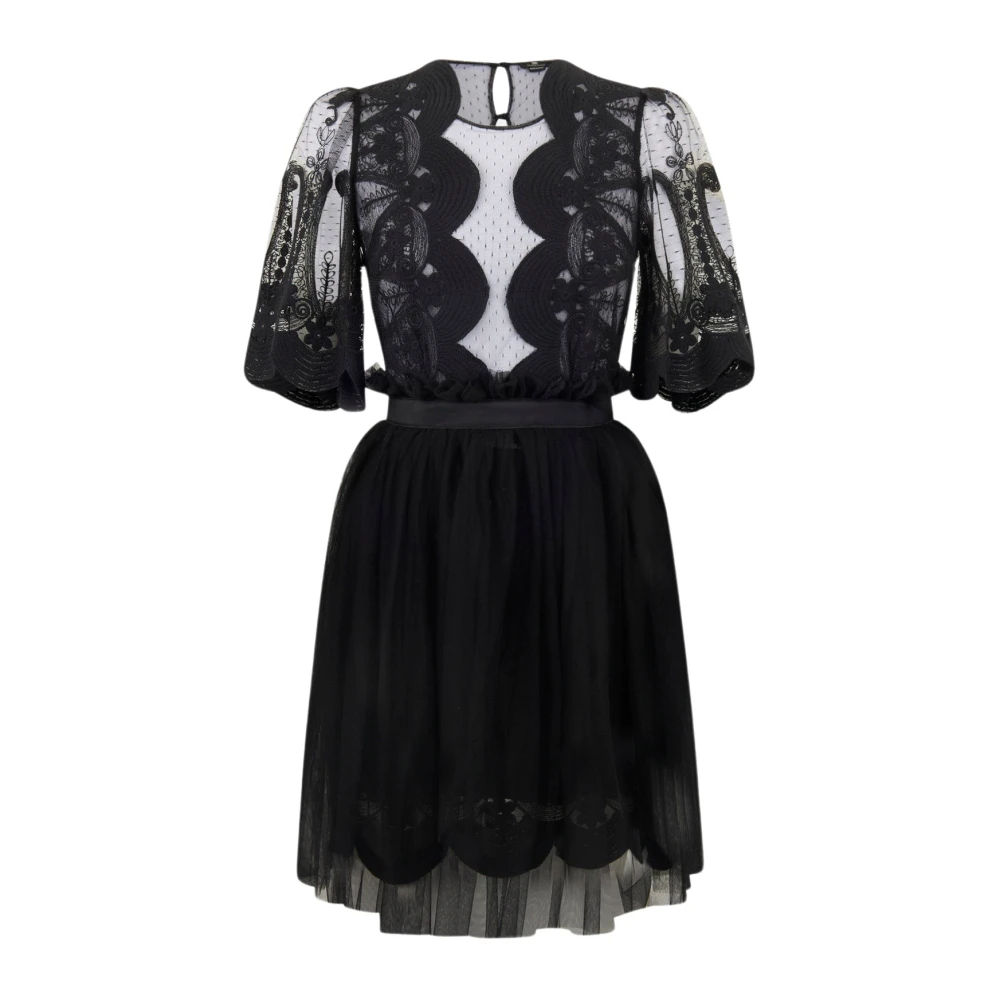 Elisabetta Franchi Zwarte kanten jurk met knoop- en ritssluiting Black Dames