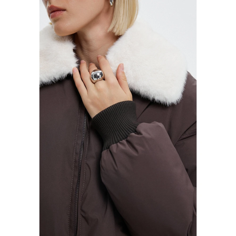 Estro Dames Donkerbruine Bomberjack met Bontkraag Brown Dames