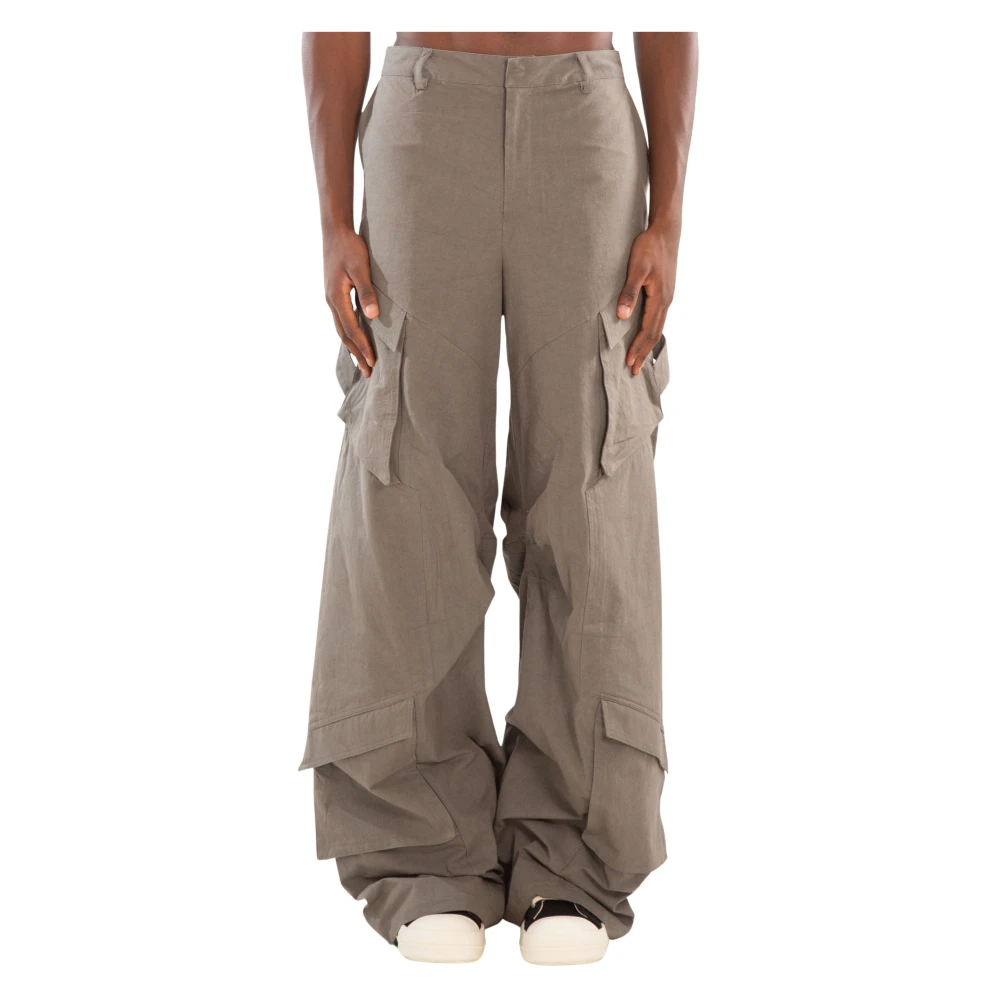 Heliot Emil Wijde Cargo Broek in Stoffig Groen Beige Heren