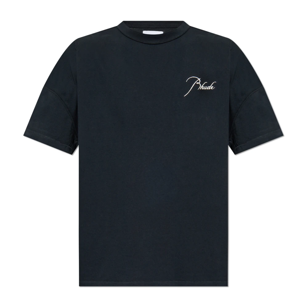 Rhude Men's Black T-Shirts,, T-Shirt With Embroidered Logo Small