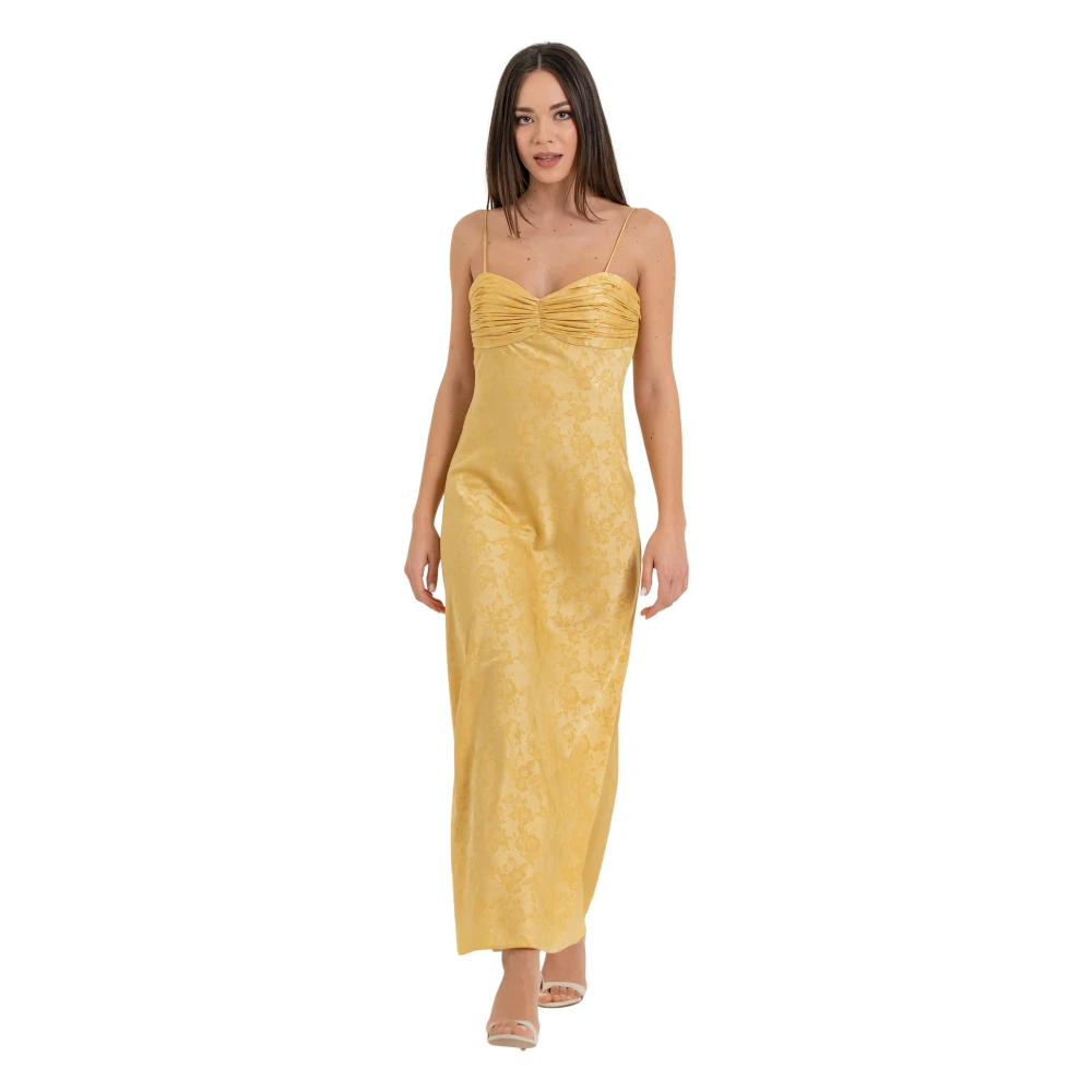 Kocca Women's Yellow Maxi Dress In Floral Jacquard With Spaghetti Straps - Gowns - Xl - Dresses