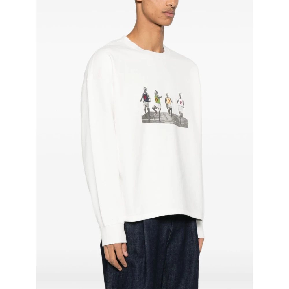 Bode Crewneck Finish Line Sweatshirt Beige Heren