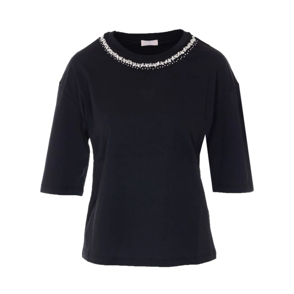 Liu Jo Women's Black T-Shirts, S, T-Shirt With Appliqué Details