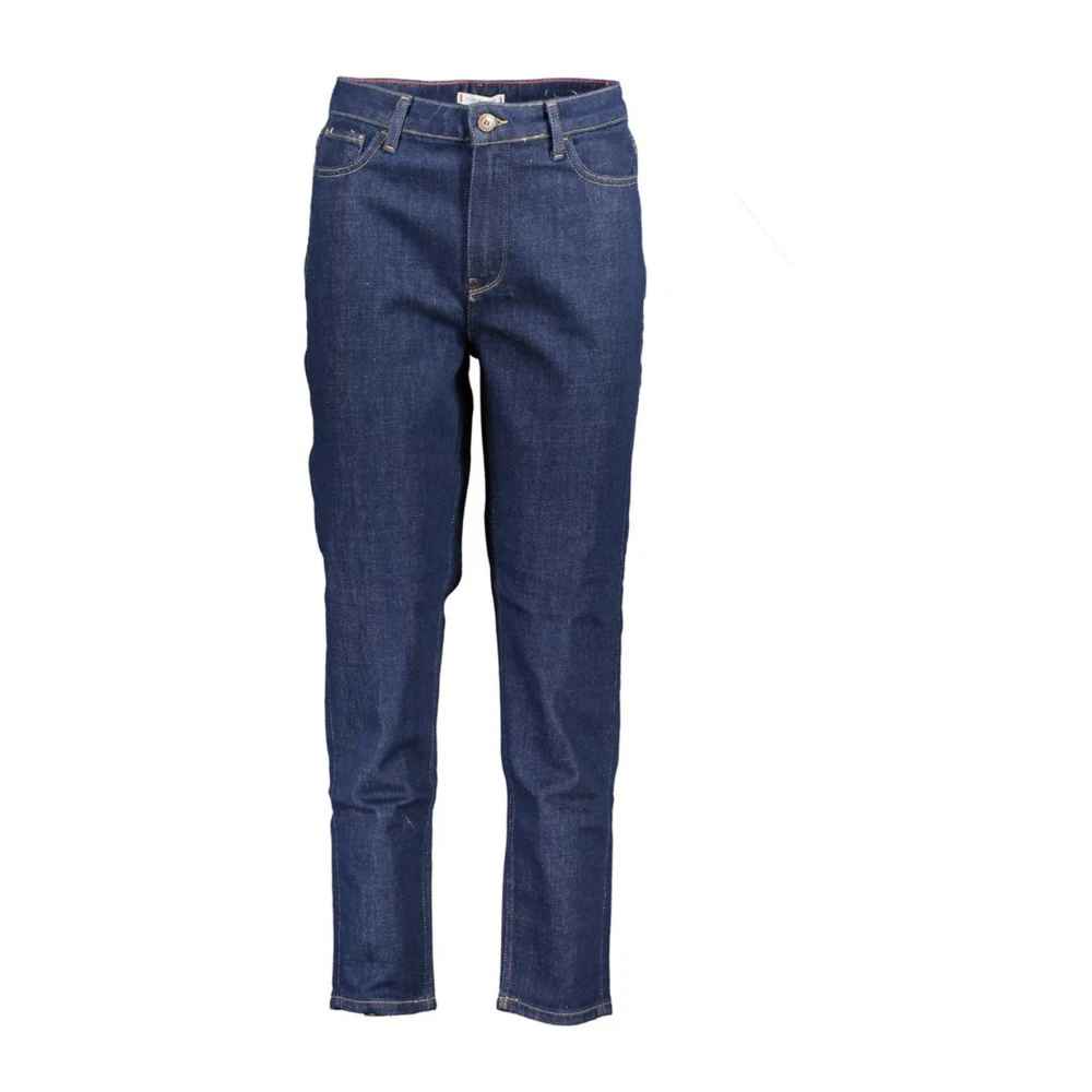 Tommy Hilfiger Blauwe Tapered Katoenen Jeans met knoop Blue Dames