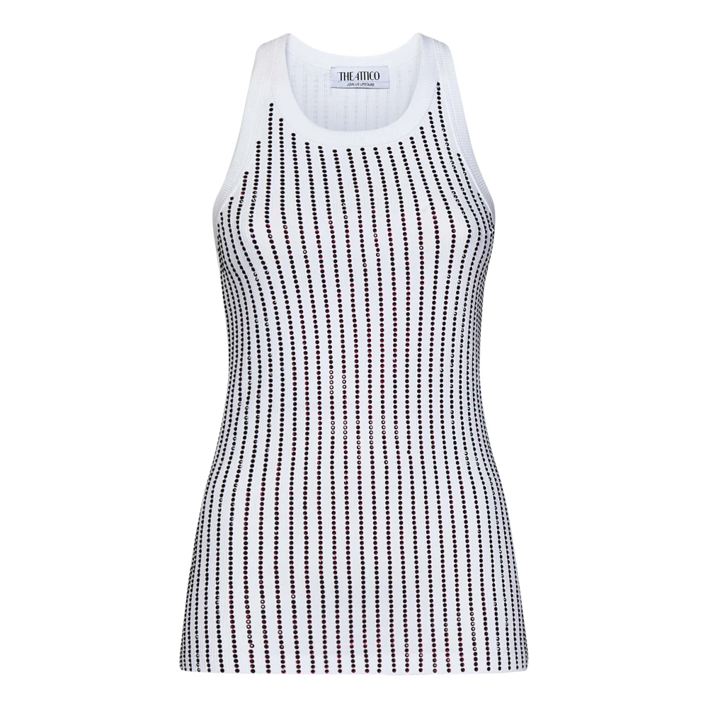The Attico Witte Geribbelde Katoenen Jersey Top met Rode Hotfix Kristallen White Dames