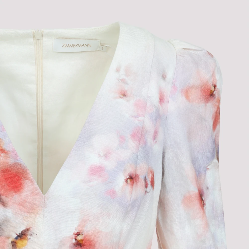 Zimmermann Bloemen Frill Mouw Midi Jurk Multicolor Dames