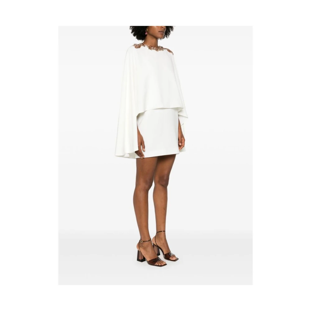 Costarellos Ivoor Wit Kristalversierde Cape Jurk Beige Dames