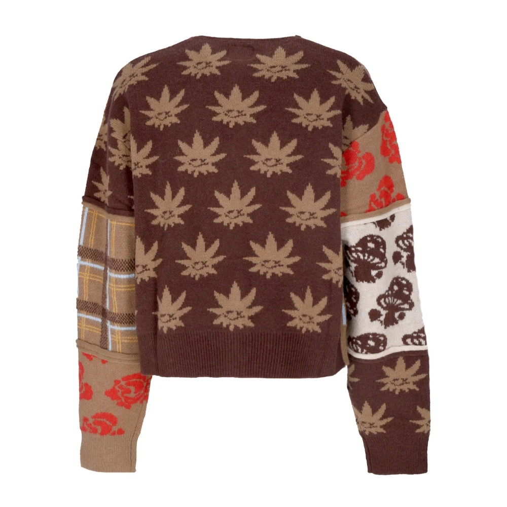 HUF Nature Patchwork V-Neck Cardigan Bruin Multicolor Dames