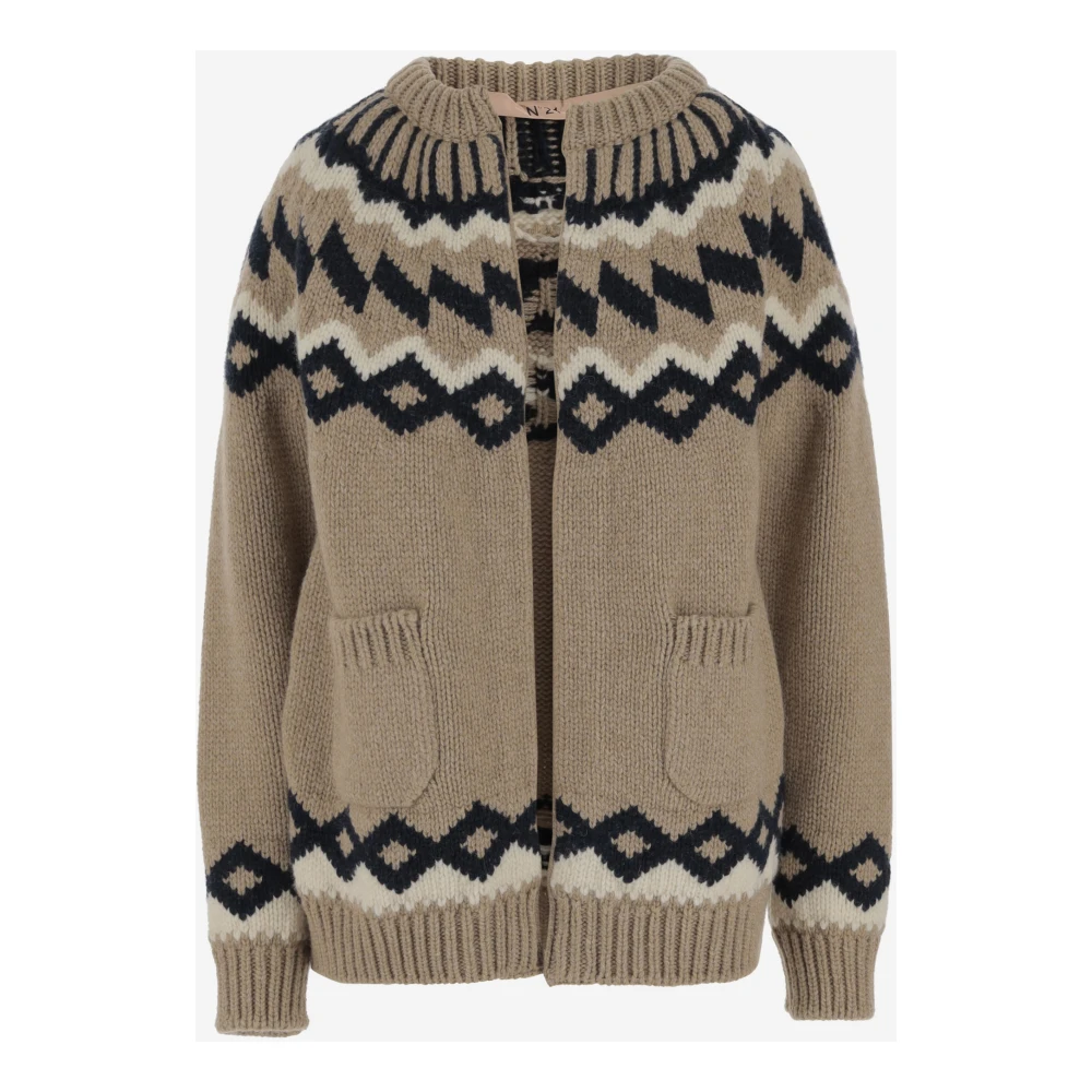 N21 Geometrische Wollen Vest met Zakken Brown Dames