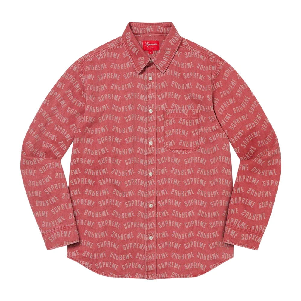 Supreme Rode Jacquard Denim Overhemd Beperkte Oplage Red Heren