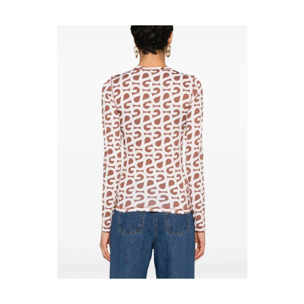 Stine Goya Geometrische Logo Print Crew Neck Sweater Brown Dames