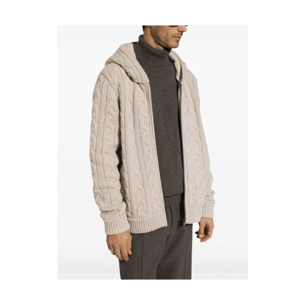 Dolce & Gabbana Beige Kabel Gebreide Hoodie Beige Heren