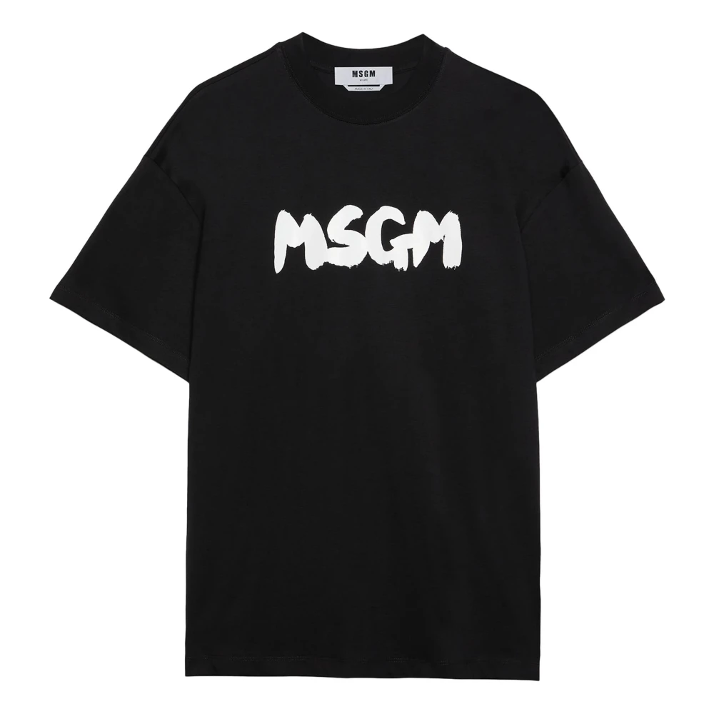 Msgm Zwart Logo Pennellato T-shirts en Polo's Black Heren
