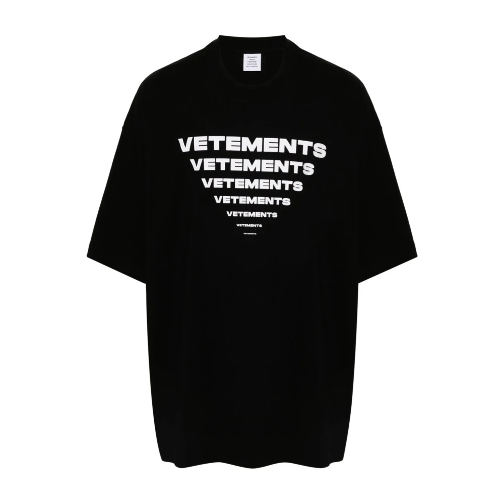 Vetements Zwarte Katoenen T-shirt met Logo Print Black Dames