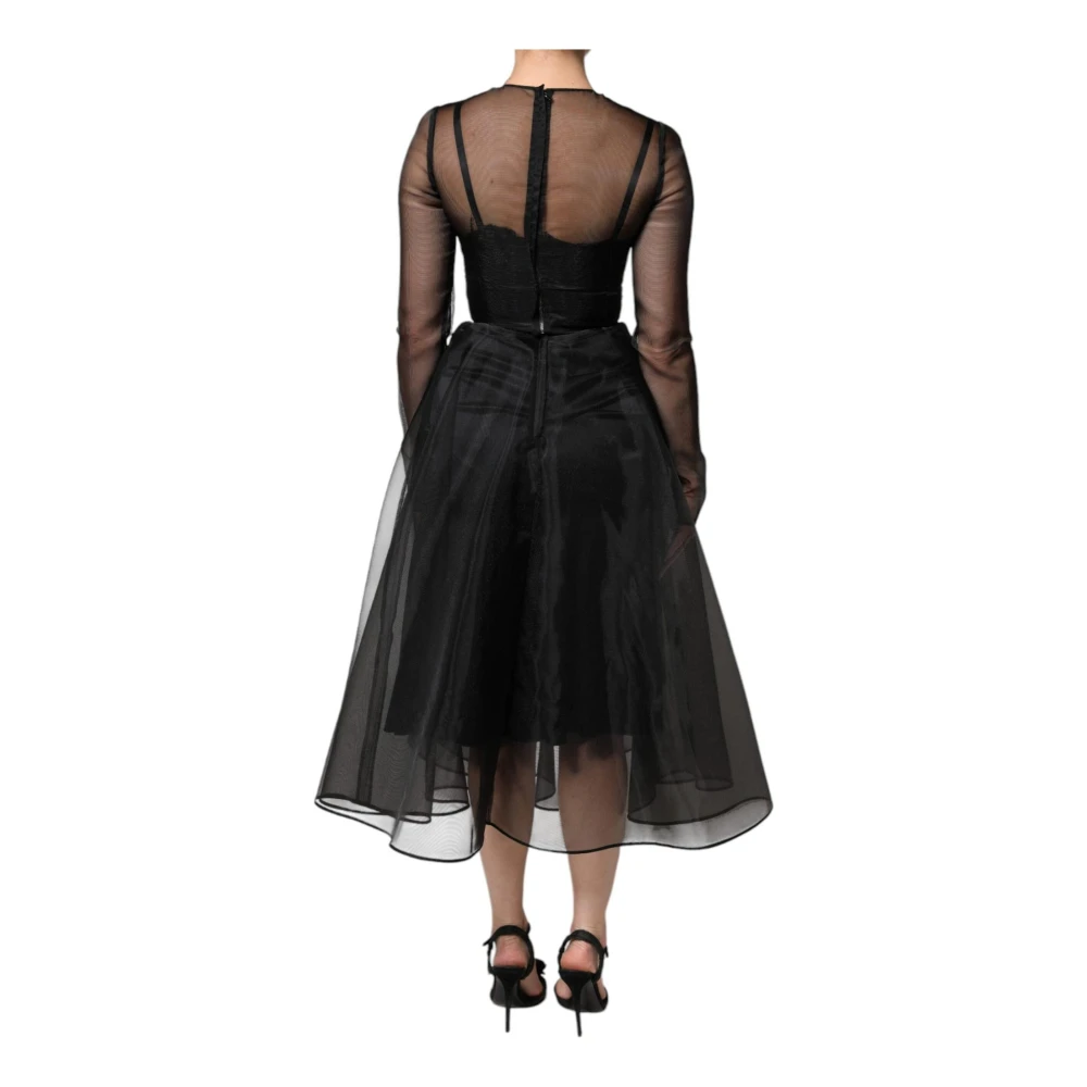 Dolce & Gabbana Zwarte Sheer Tulle A-lijn Cocktailjurk Black Dames