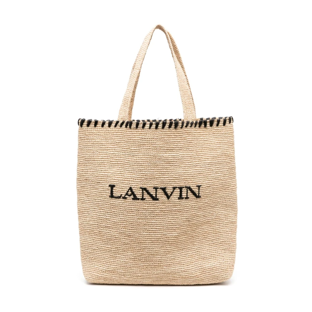 Lanvin Geborduurd Logo Raffia Tote Tas Beige Dames