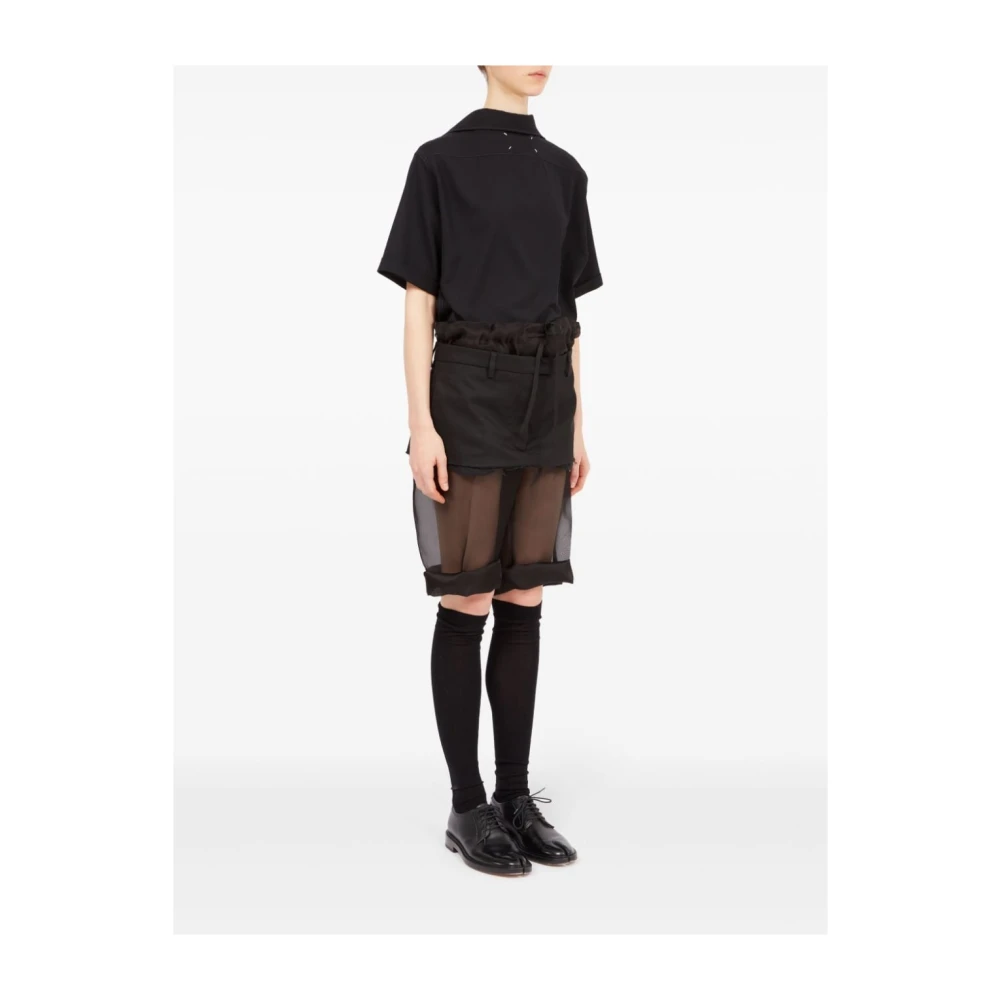 Maison Margiela Zwarte zijden organza shorts met gabardine minirok overlay Black Dames