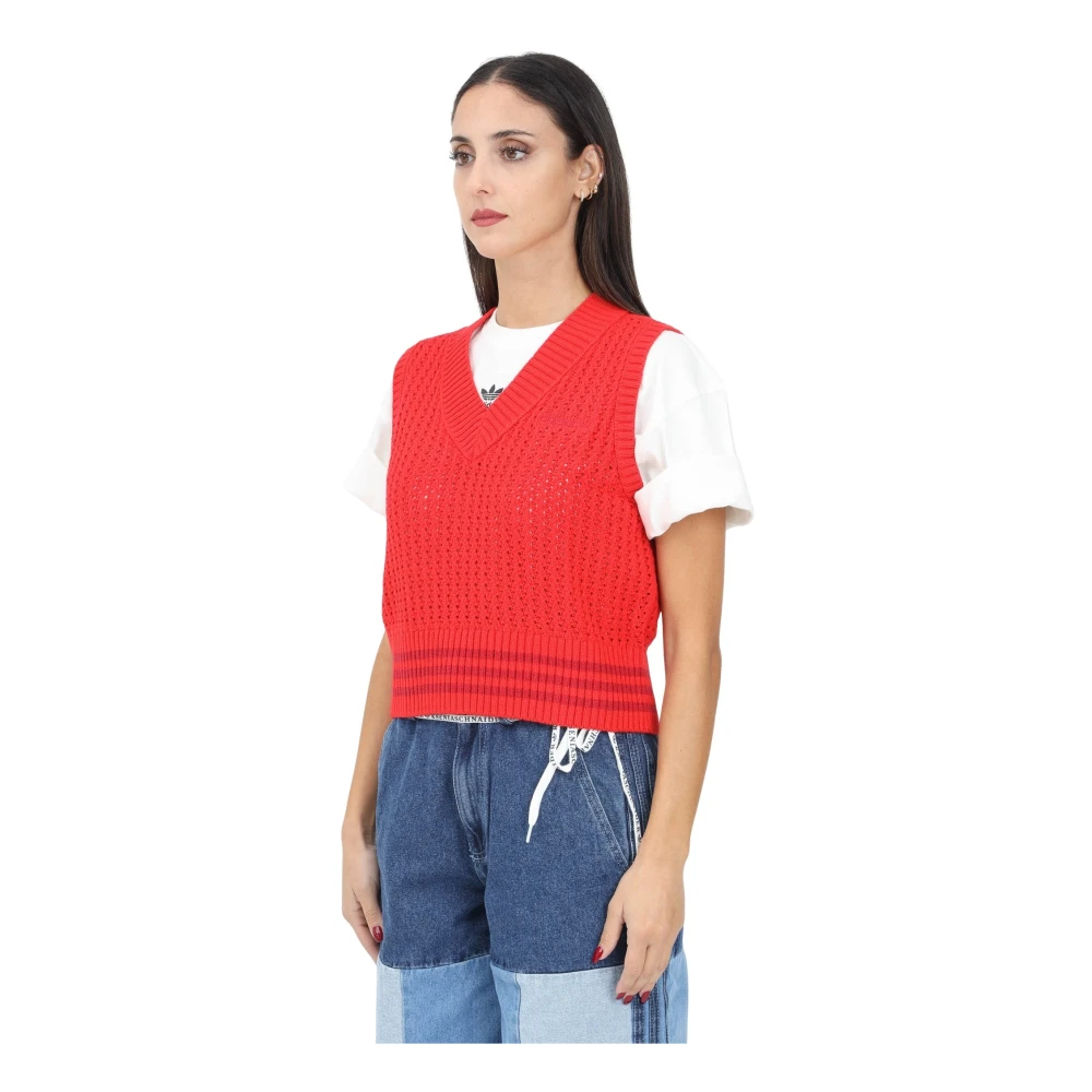 Adidas Originals Vintage Gebreid Vest Sweater Red Dames