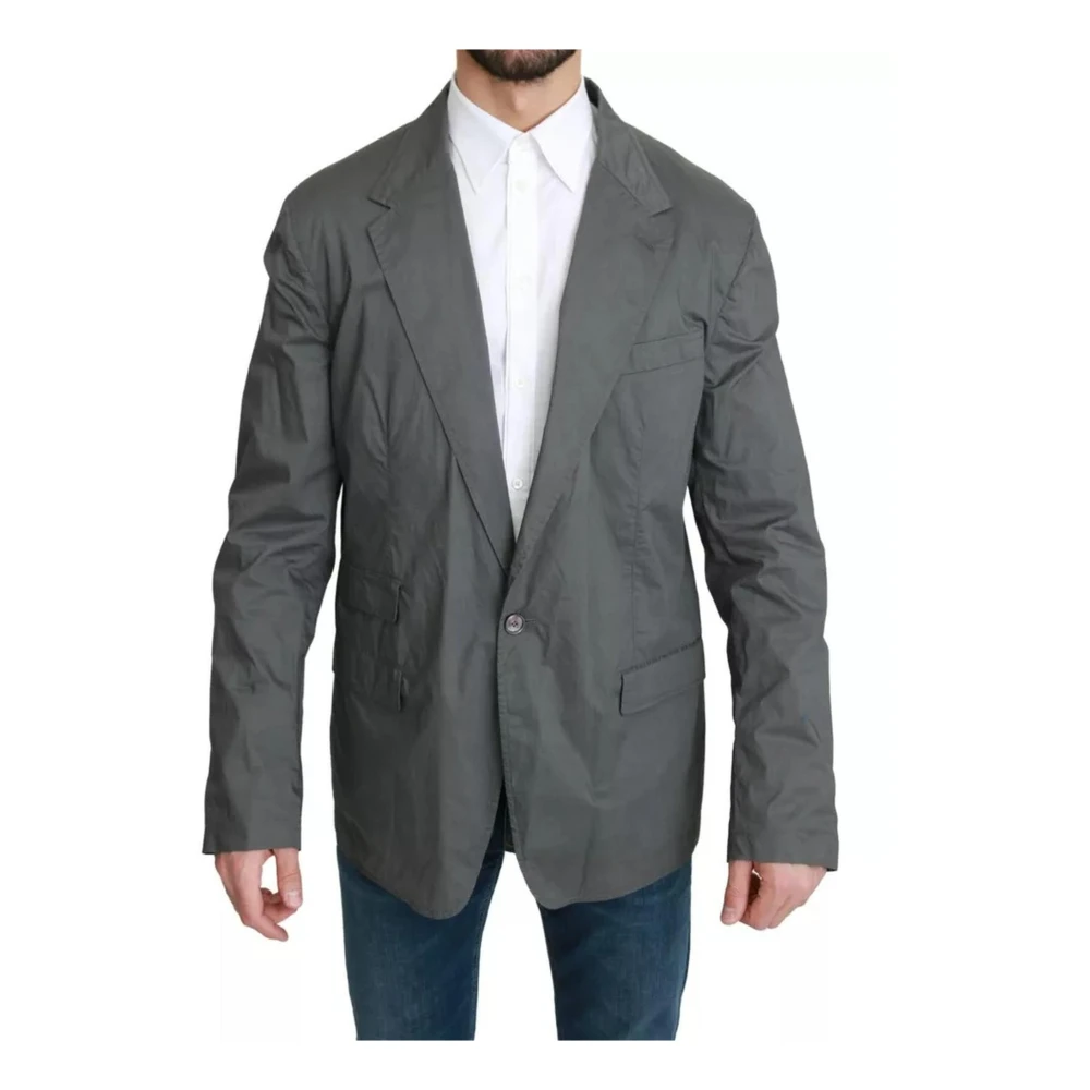Dolce & Gabbana Men's Gray Blazers, 3XL, Slim Fit Cotton Blazer With Logo Details