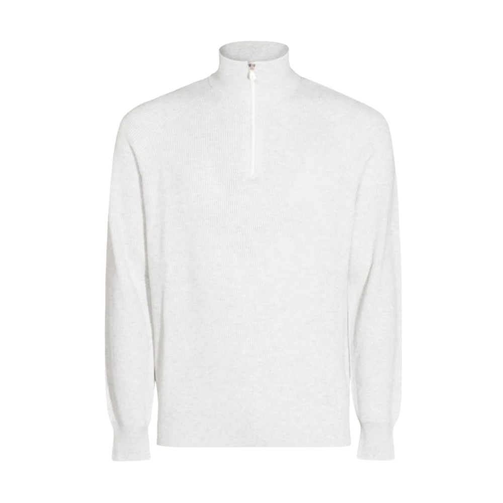 BRUNELLO CUCINELLI Witte Katoenen Gebreide Hoge Kraag Sweater White Heren