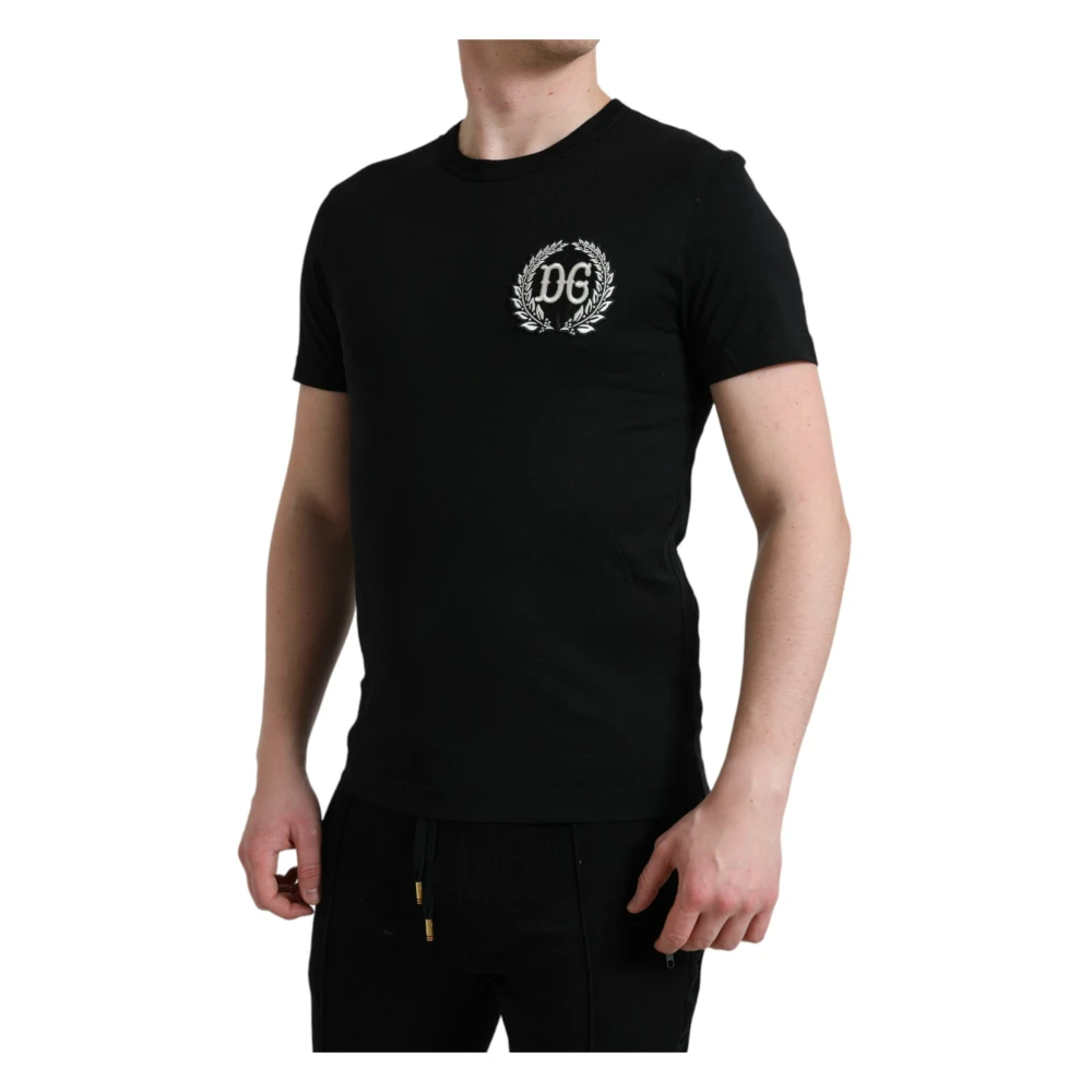 Dolce & Gabbana Zwart Logo Borduurwerk Crewneck T-shirt Black Heren