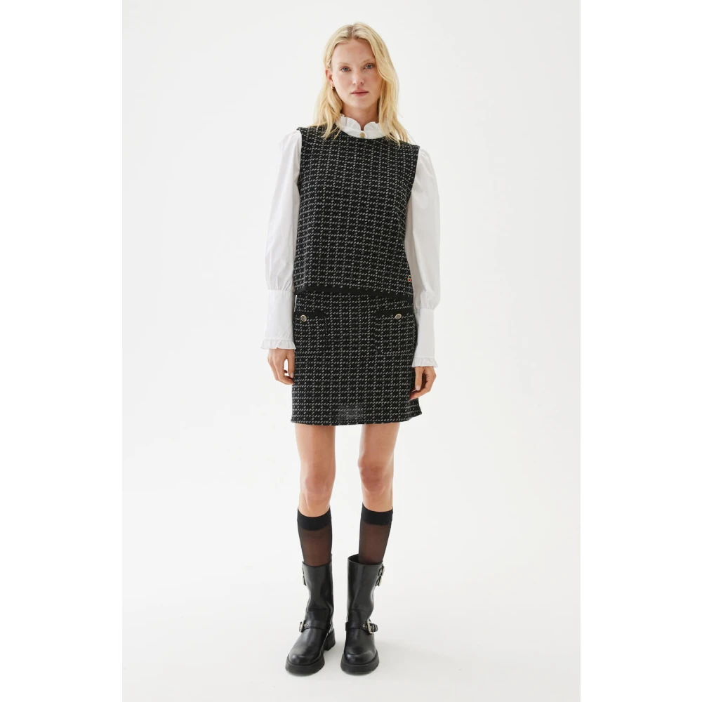 Busnel Geruite Wollen Top Vest Black Dames