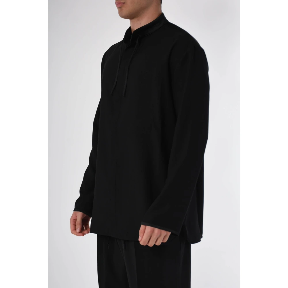 Roberto Collina Satijnen Koreaans Overhemd Oversized Fit Black Heren