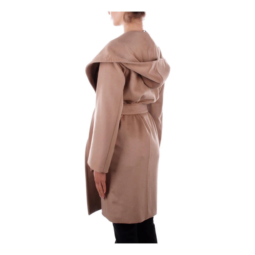 Max Mara Kameel Hooded Jas met Riem Brown Dames