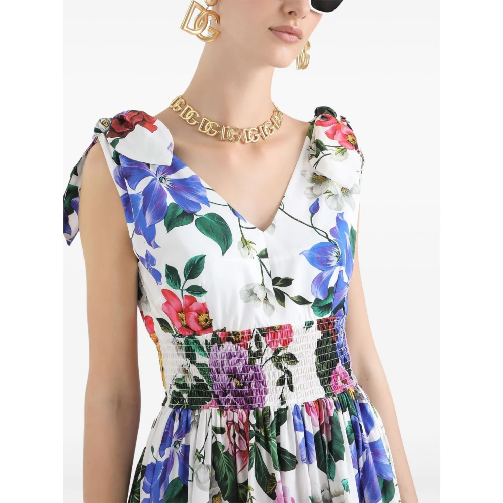 Dolce & Gabbana Witte V-hals Mouwloze Jurk Multicolor Dames