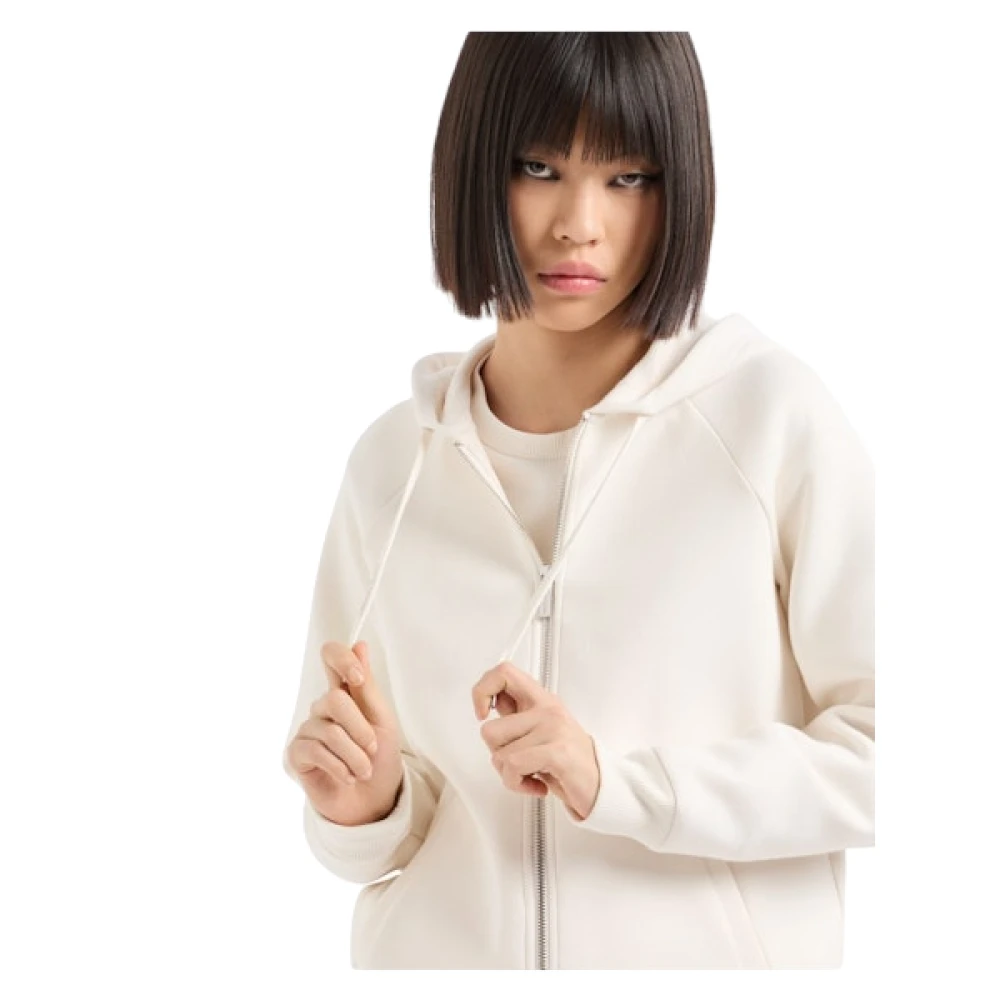 Armani Exchange Hoodie met rits Wit Beige Dames
